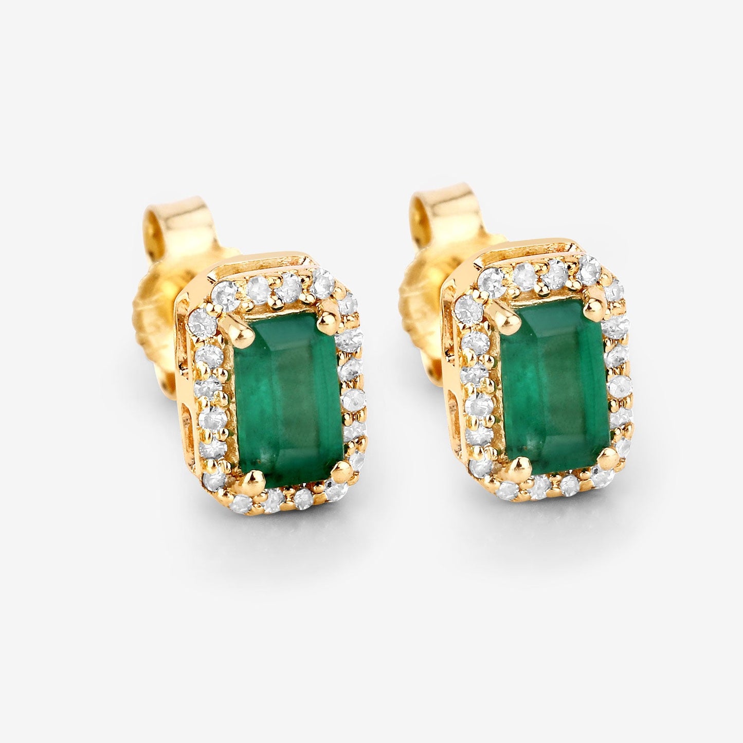 0,91 Karat echte sambische Smaragd- und weiße Diamant-Ohrringe aus 14K Gelbgold