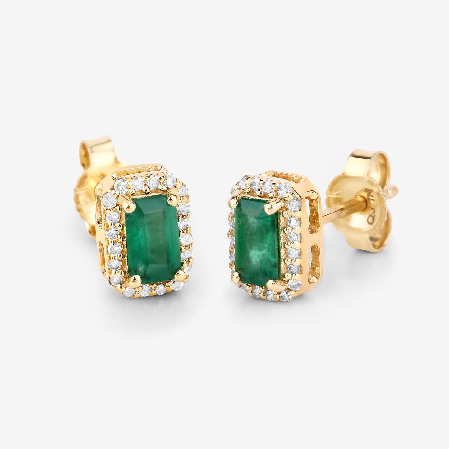 0,91 Karat echte sambische Smaragd- und weiße Diamant-Ohrringe aus 14K Gelbgold