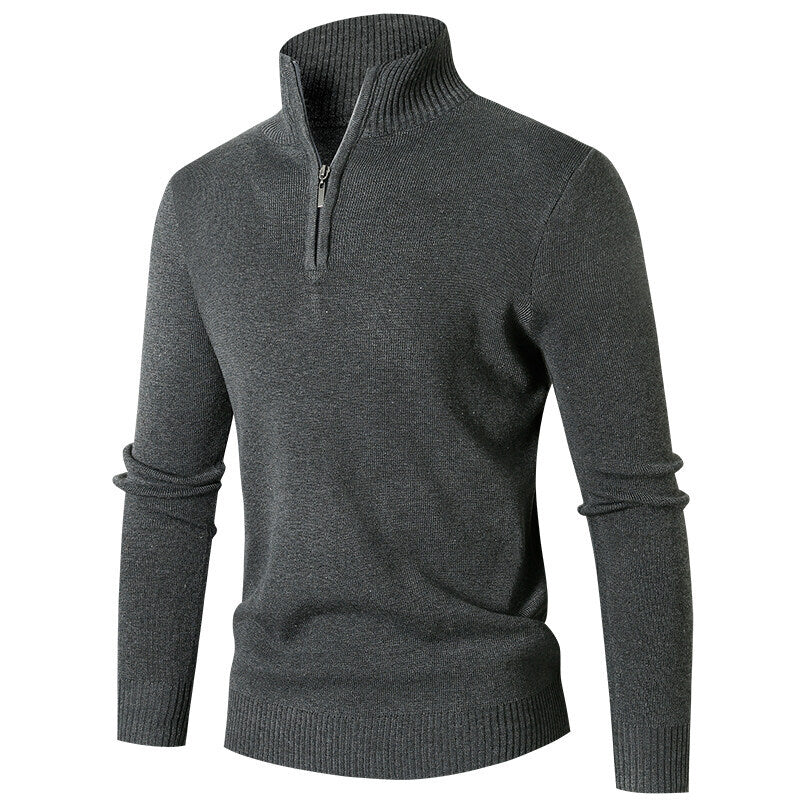 Mens Minimalist Casual Half-zip Turtleneck Sweater