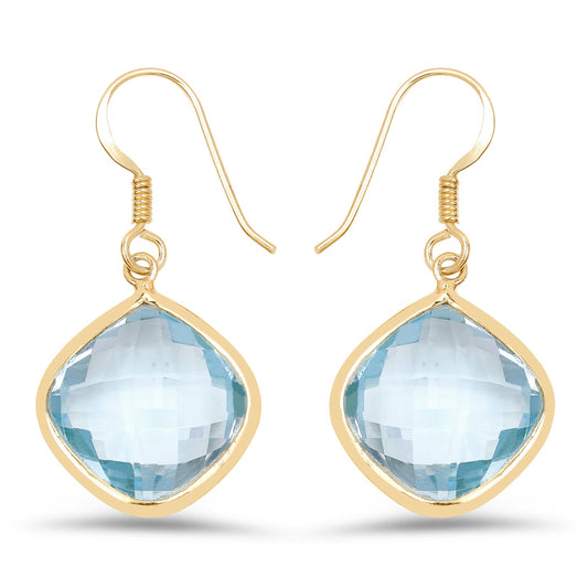 14K Gelbgold plattierte echte blaue Topasohrringe (29,00 Karat) aus .925er Sterlingsilber
