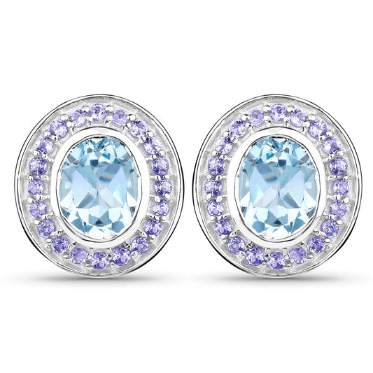6,30 Karat echte blaue Topas- und Tansanit-Ohrringe aus 925er Sterlingsilber