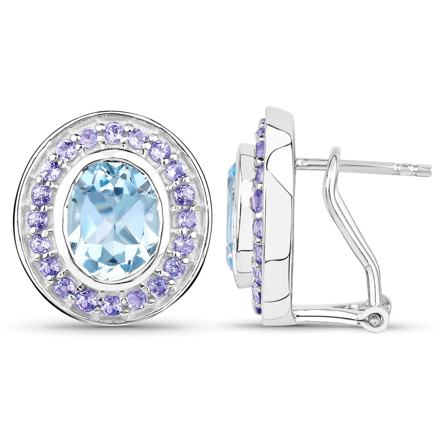 6,30 Karat echte blaue Topas- und Tansanit-Ohrringe aus 925er Sterlingsilber
