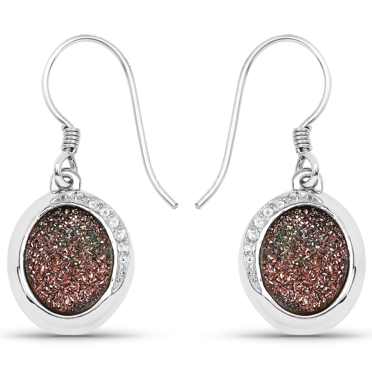Boucles d'oreilles en argent sterling .925 avec topaze blanche et druse en fleur de cuivre véritable de 4,72 carats
