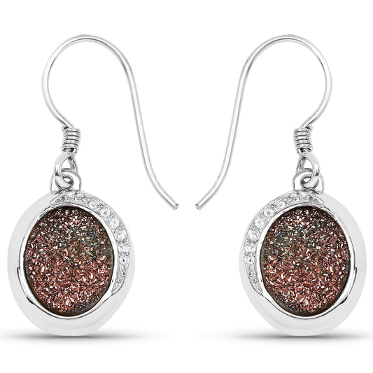 4.72 Karat echte Kupferblüten-Drusen- und Weißtopas-Ohrringe aus .925er Sterlingsilber