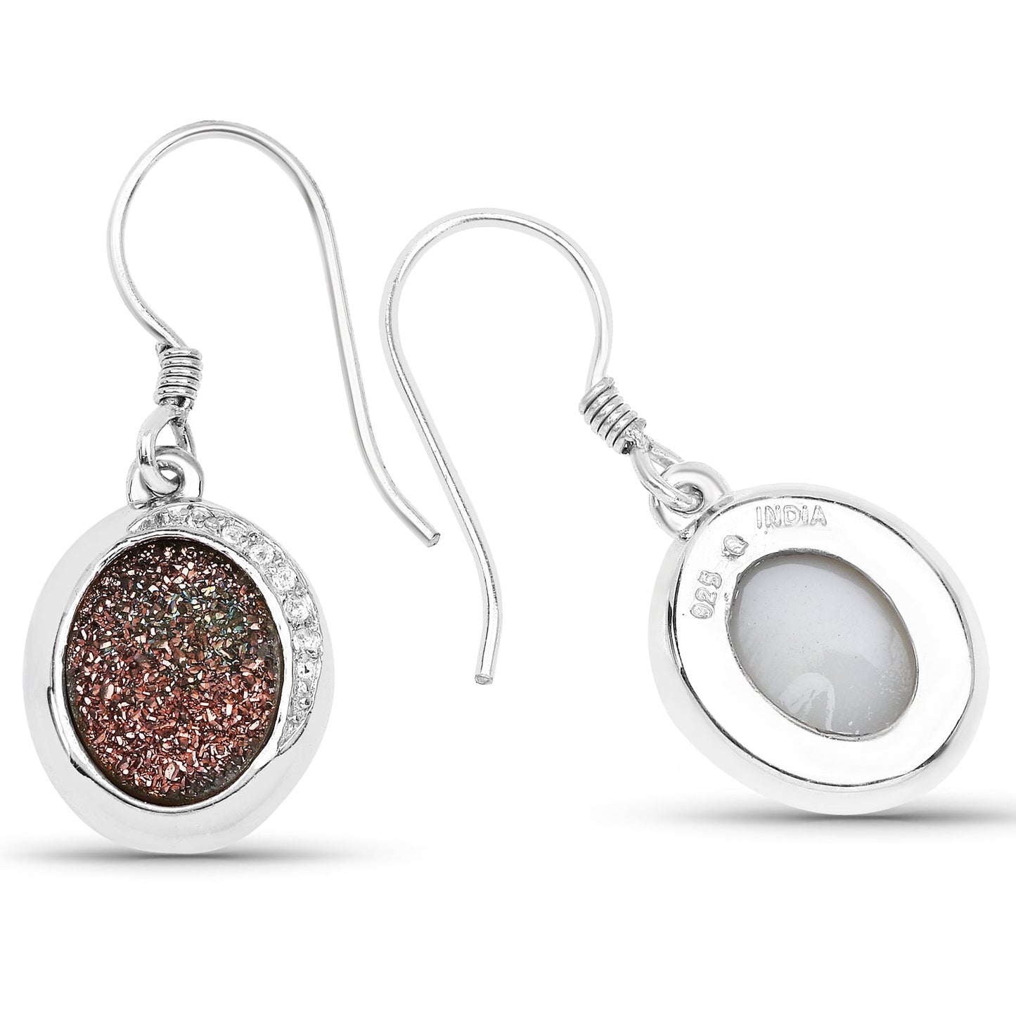 Boucles d'oreilles en argent sterling .925 avec topaze blanche et druse en fleur de cuivre véritable de 4,72 carats
