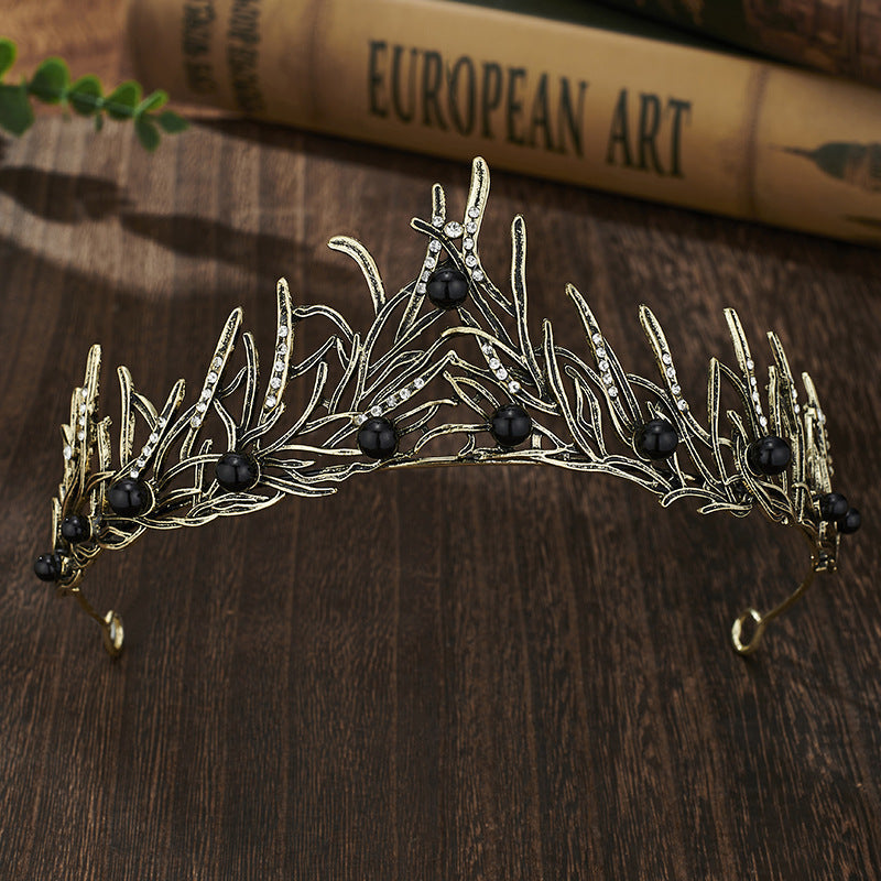 Retro Bridal Crown Alloy Minimalist Baroque Headband With Pearl Accents