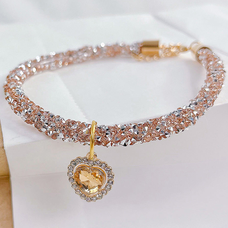 Cat Collar Heart Jewel Pendant Party Reflex Rhinestone Necklace