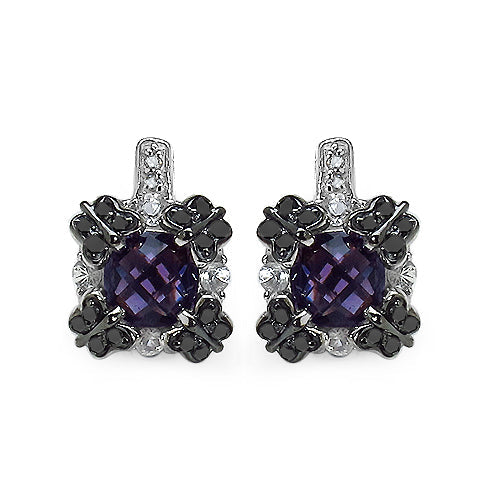 2,67 Karat echter Amethyst, weißer Saphir und schwarzer Diamant, Ohrringe aus 925er Sterlingsilber