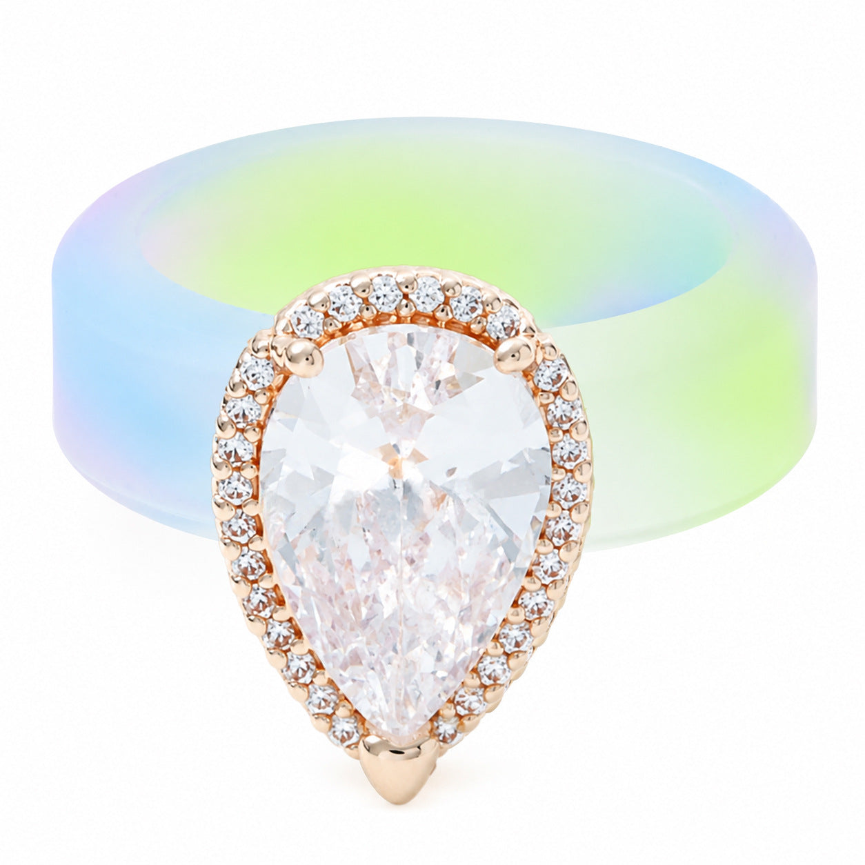 Silicone-inlaid Water-drop-shaped Zircon Ring