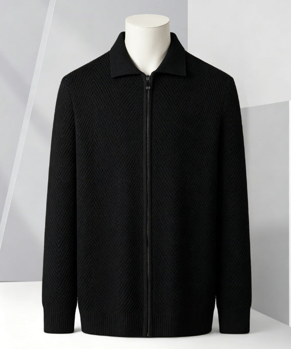 Solid-color Cardigan Zip-up Mens Jacket