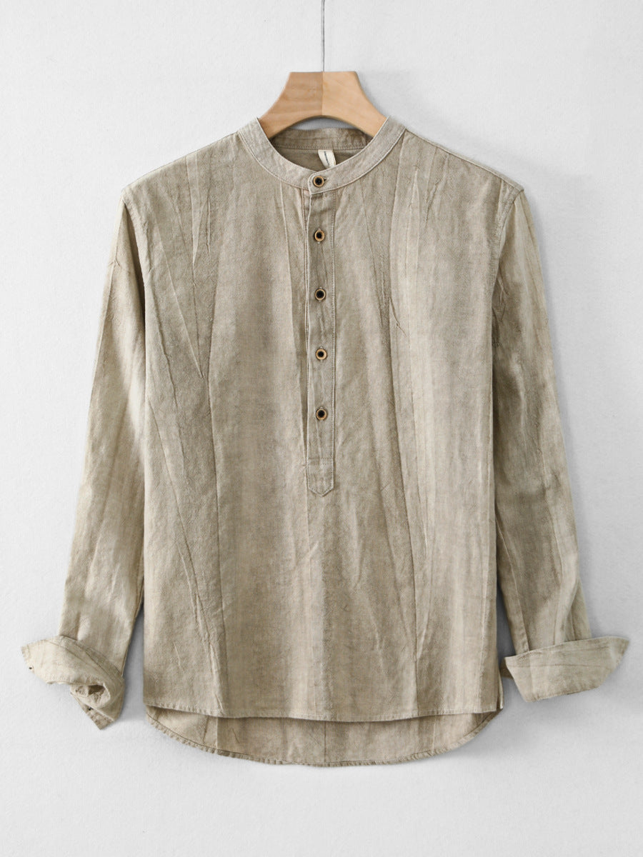 New Mens Ramie Minimalist Casual Shirt