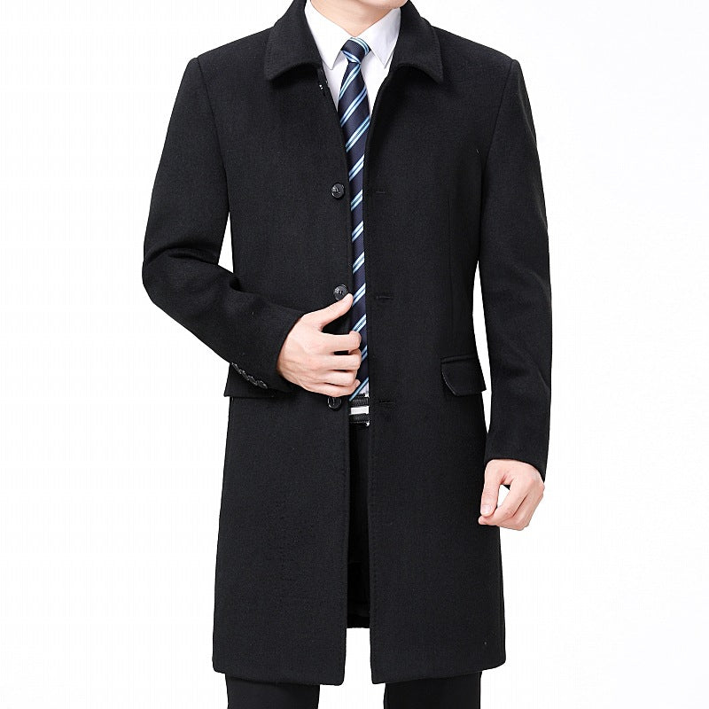 Mens Casual Long Wool Coat