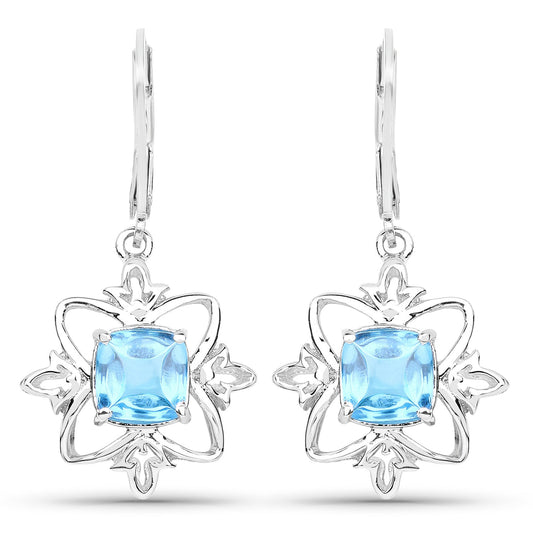 5.30 Karat echter Schweizer Blautopas .925 Sterling Silber Ohrringe