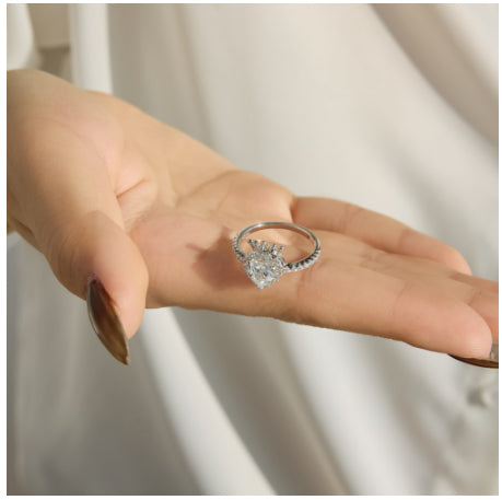 S925 Sterling Silver Crown And Heart Ring For Women
