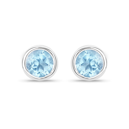 1.20 ct Genuine Blue Topaz .925 Sterling Silver Earrings