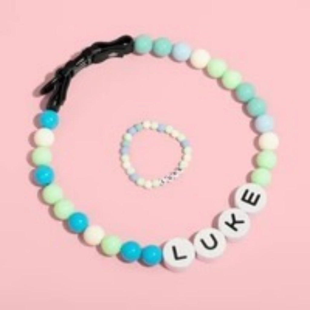 Pet Beaded Name Collar With Bracelet Set Custom Dog Collar With Beads DIY Name Dog Letter Necklace Dog Pearl Beaded Collar