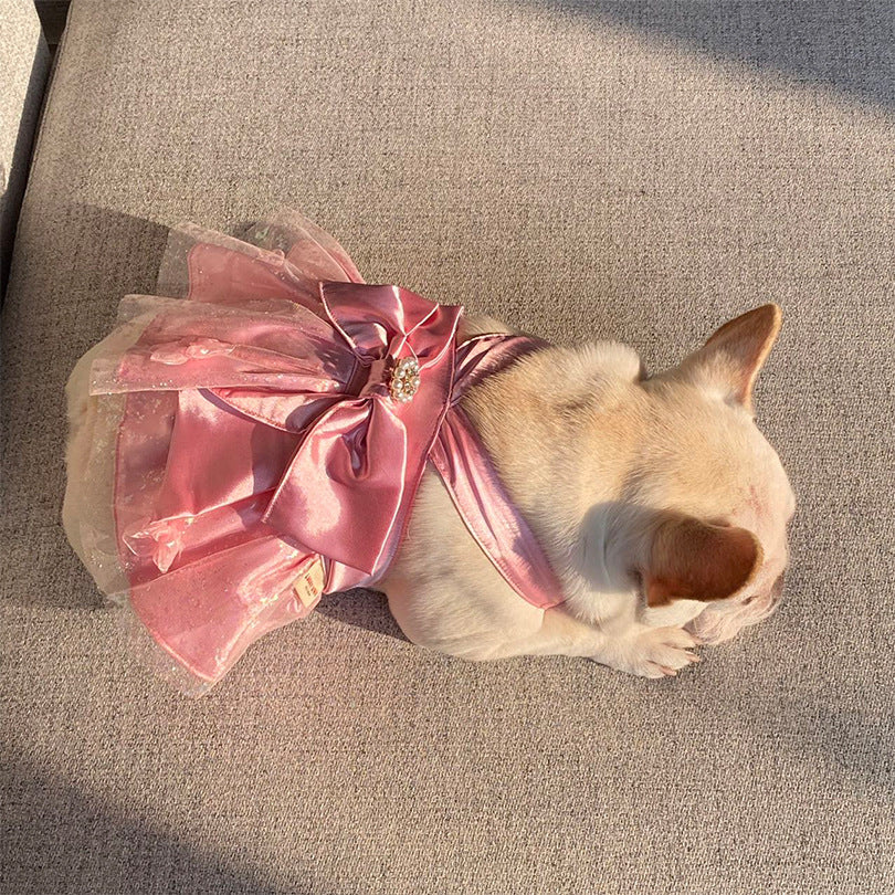 Mesh Dress Skirt Dogs And Cats Bow Pearl