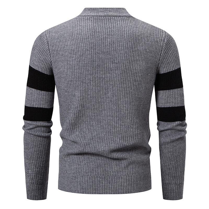Mens Knitted Sweater With Color-block Design