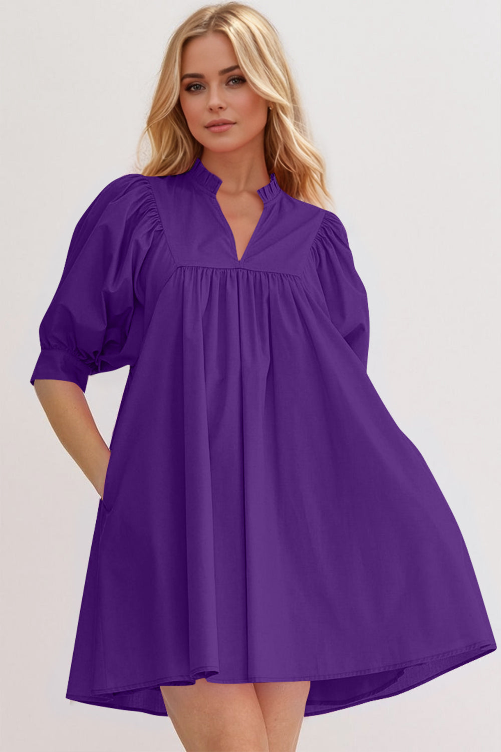 Pink Puff Sleeve Mini Dress Casual and Feminine Dress for Women Simple Classic Summer Dress