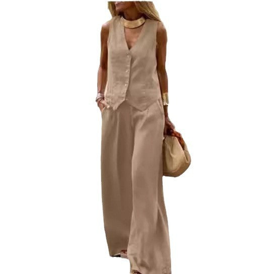 Women's Casual Solid Color Vest Trousers Suit