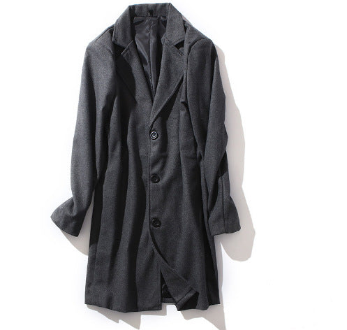 Mens Mid-length Long-sleeve Wool Coat Autumnwinter Wool Outerwear