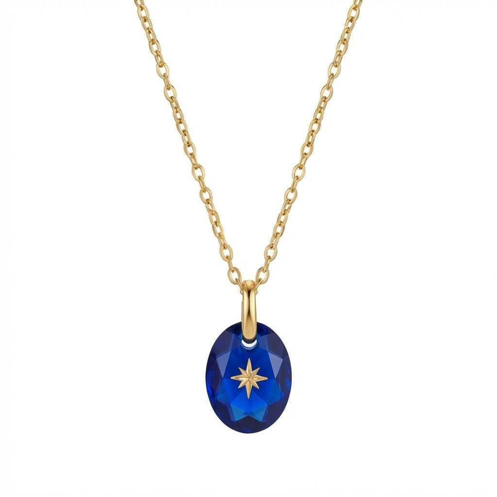 Vintage-style Natural Stone Twelve Zodiac Birthstone Star Pendant Titanium Steel Necklace