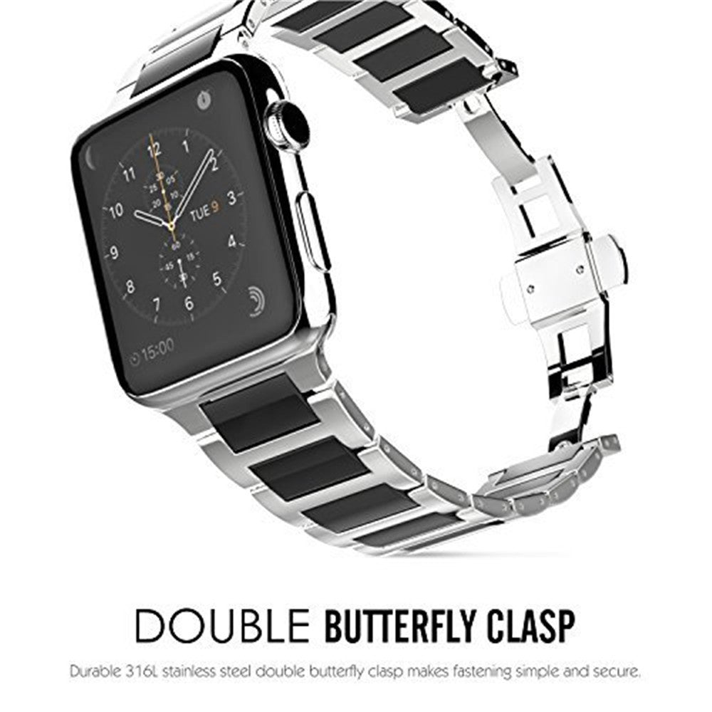 Universal Stainless Steel And Black Ceramics Apple Stainless Steel Strap