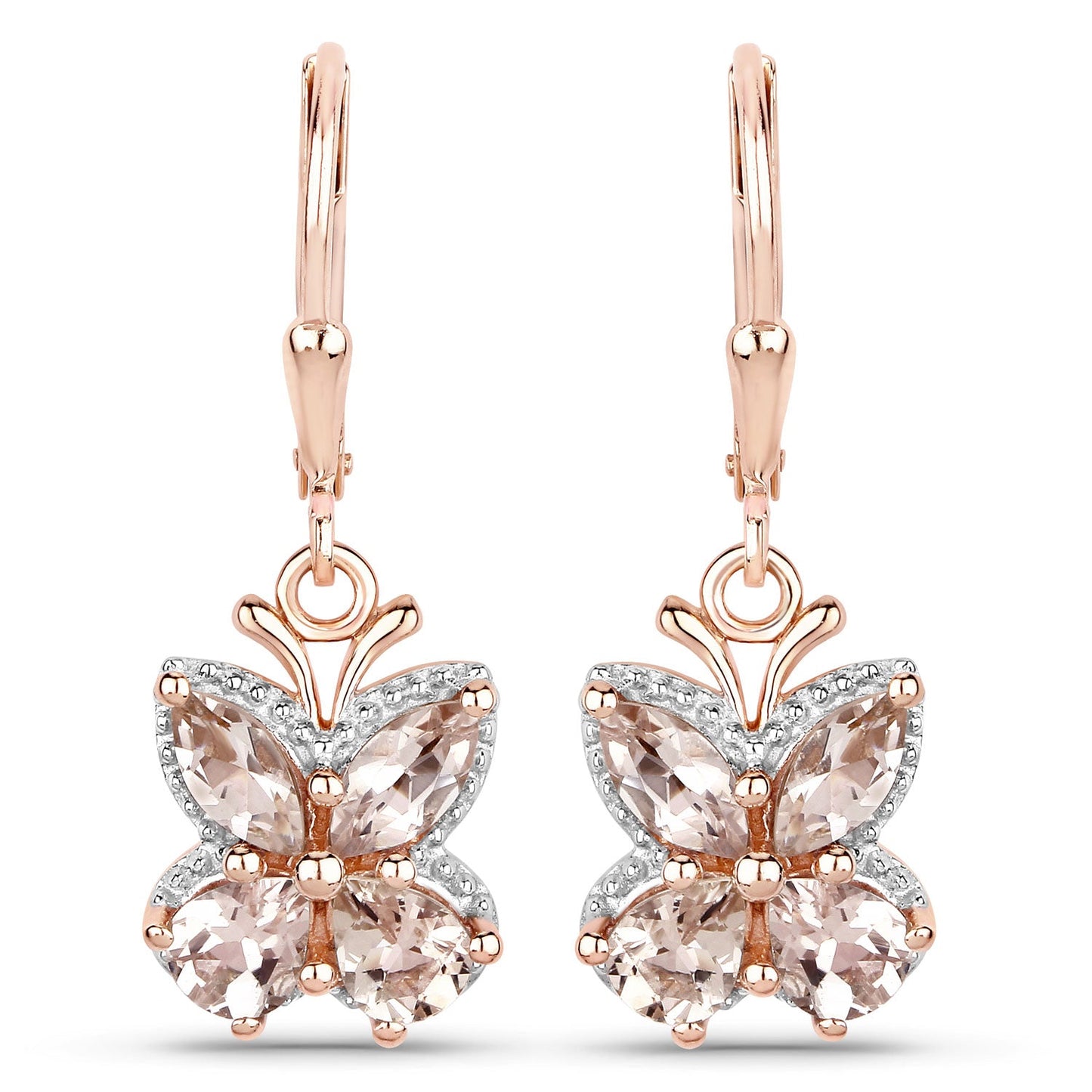 18K Rosévergoldete 1.88 Karat Echte Morganit .925 Sterling Silber Ohrringe