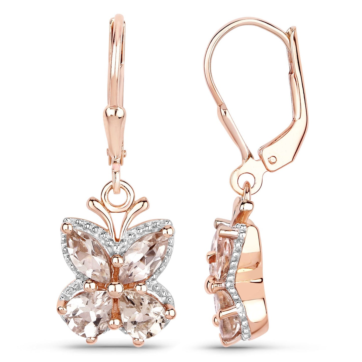 18K Rosévergoldete 1.88 Karat Echte Morganit .925 Sterling Silber Ohrringe