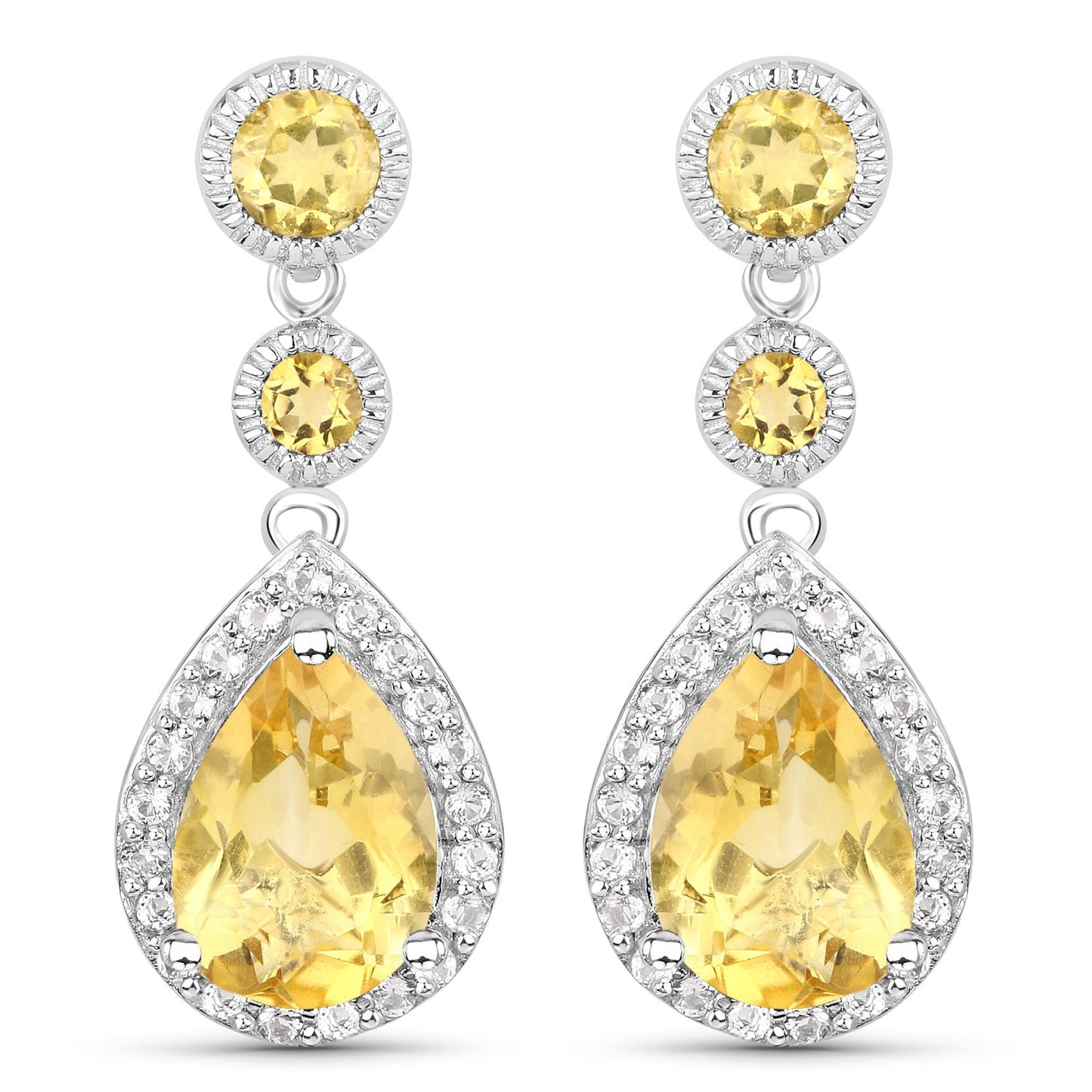 Boucles d'oreilles en argent sterling .925 avec citrine véritable et topaze blanche de 7,06 carats