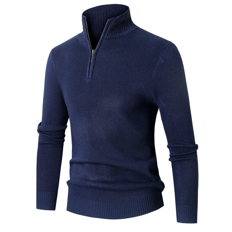 Mens Minimalist Casual Half-zip Turtleneck Sweater
