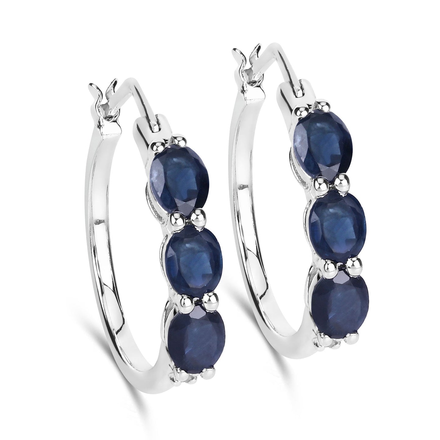 2,05 Karat echte blaue Saphir- und weiße Diamantohrringe aus 925er Sterlingsilber