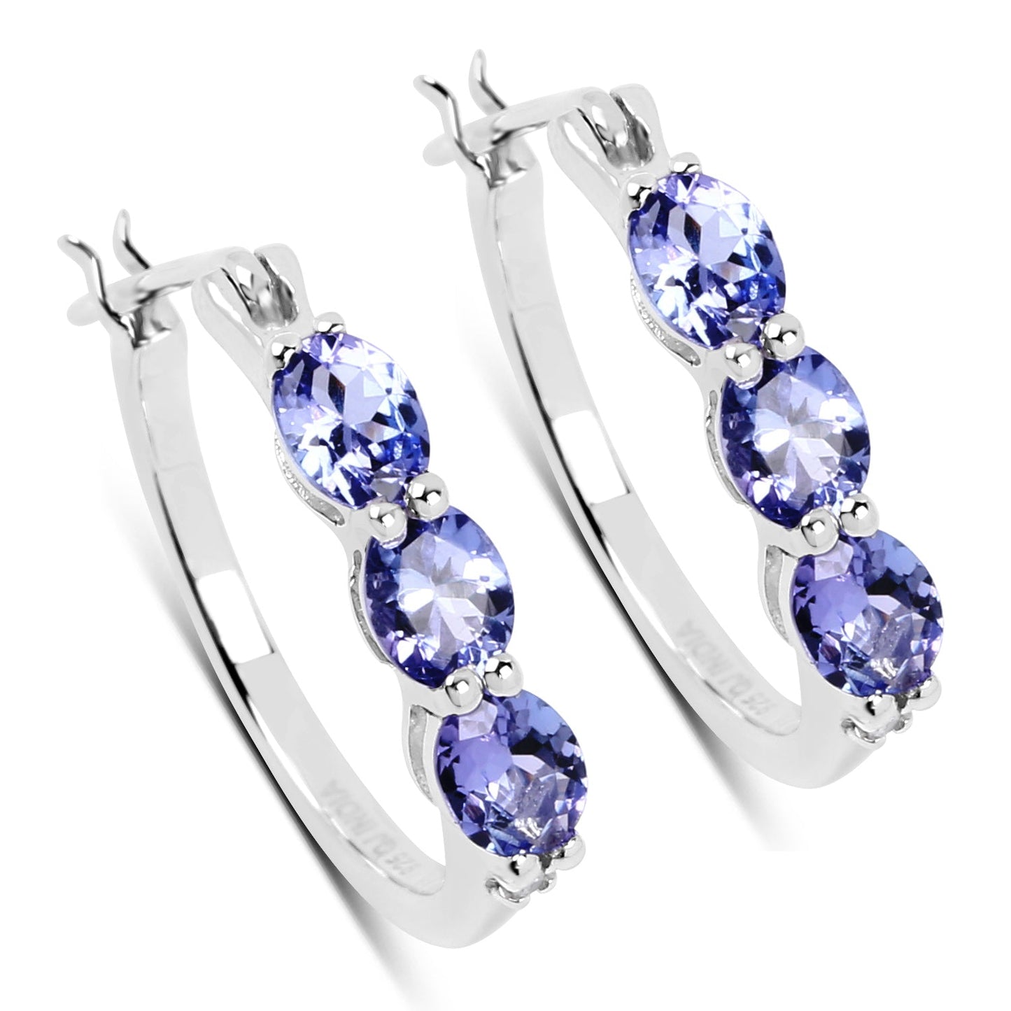 Boucles d'oreilles en argent sterling .925 serties de tanzanite véritable de 1,99 ct et de diamants blancs