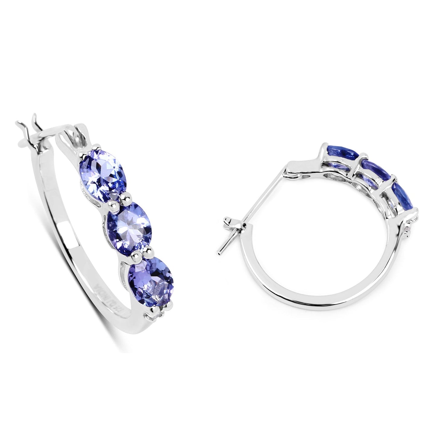 Boucles d'oreilles en argent sterling .925 serties de tanzanite véritable de 1,99 ct et de diamants blancs