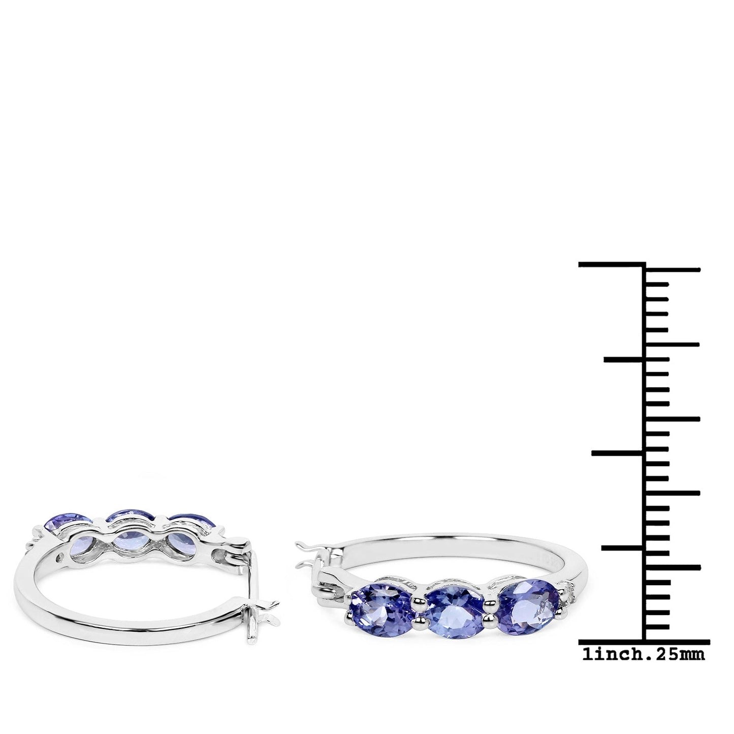 Boucles d'oreilles en argent sterling .925 serties de tanzanite véritable de 1,99 ct et de diamants blancs