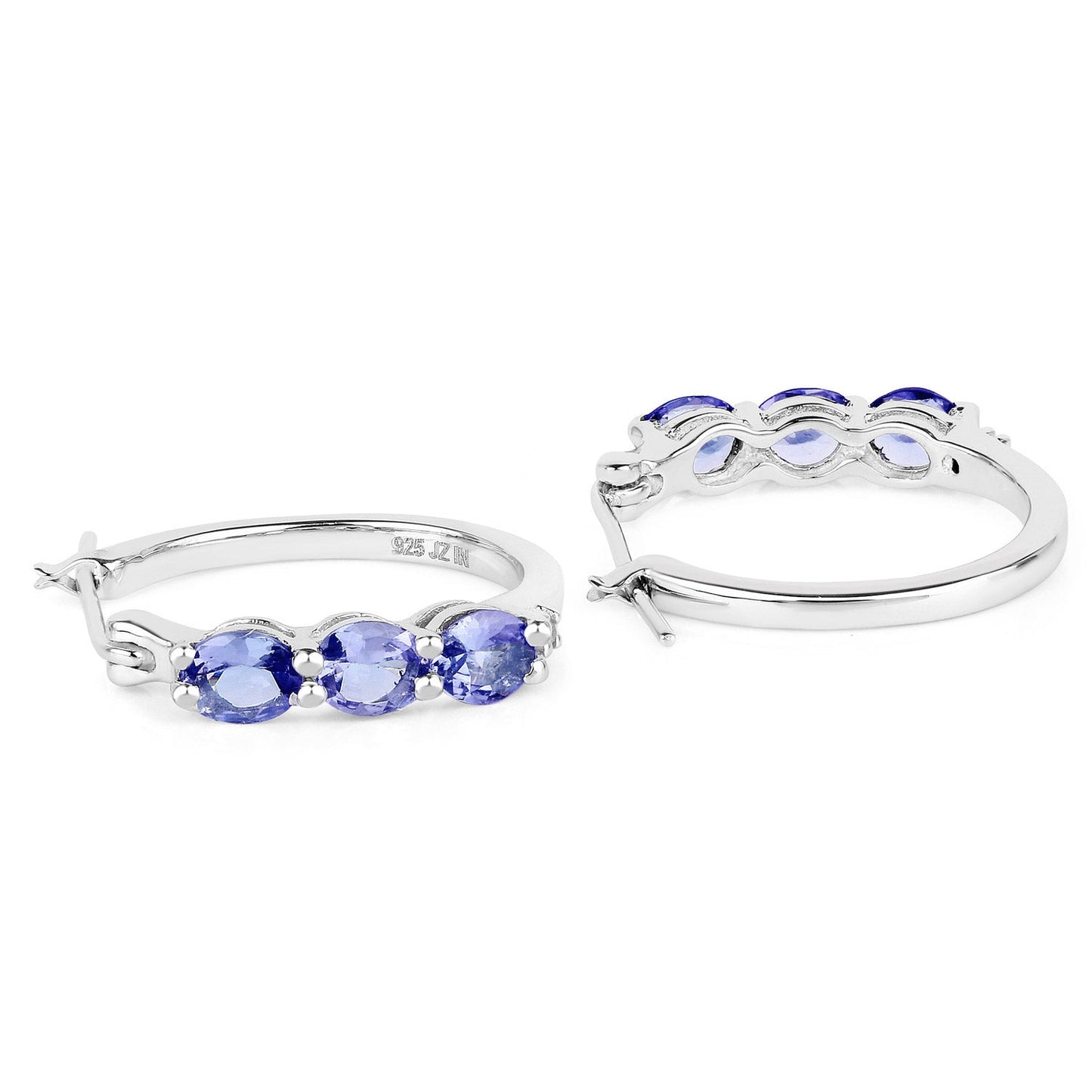 Boucles d'oreilles en argent sterling .925 serties de tanzanite véritable de 1,99 ct et de diamants blancs
