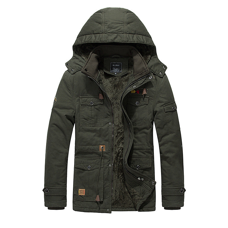 Men's Fleece Padded Jacket Mid-length Hooded Jacket