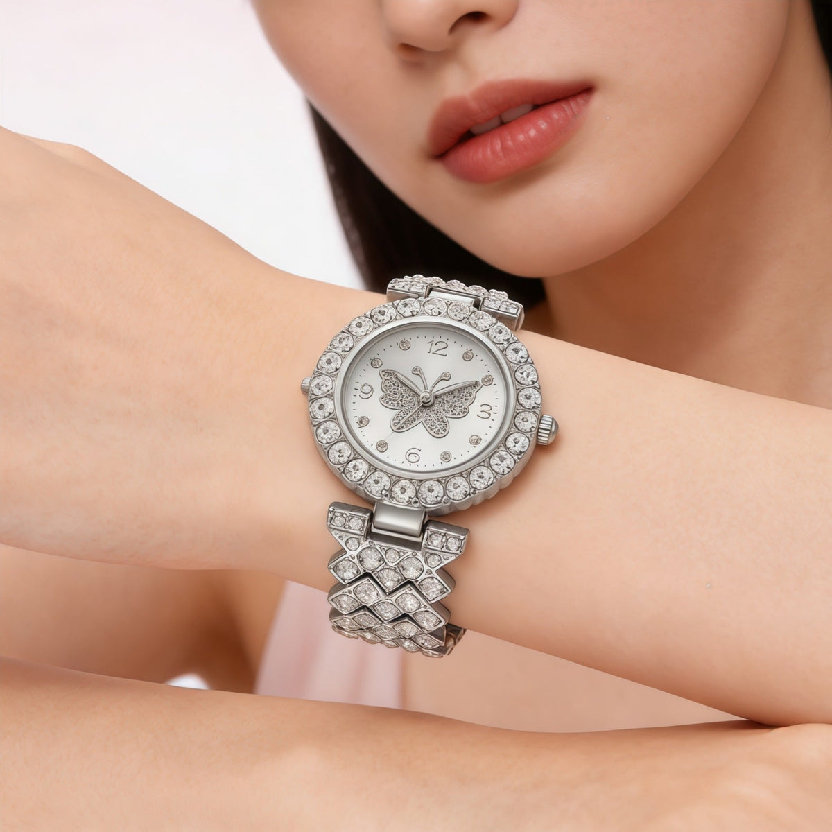Women's Butterfly-Design Diamond-Embellished Fashion Quartz Watch