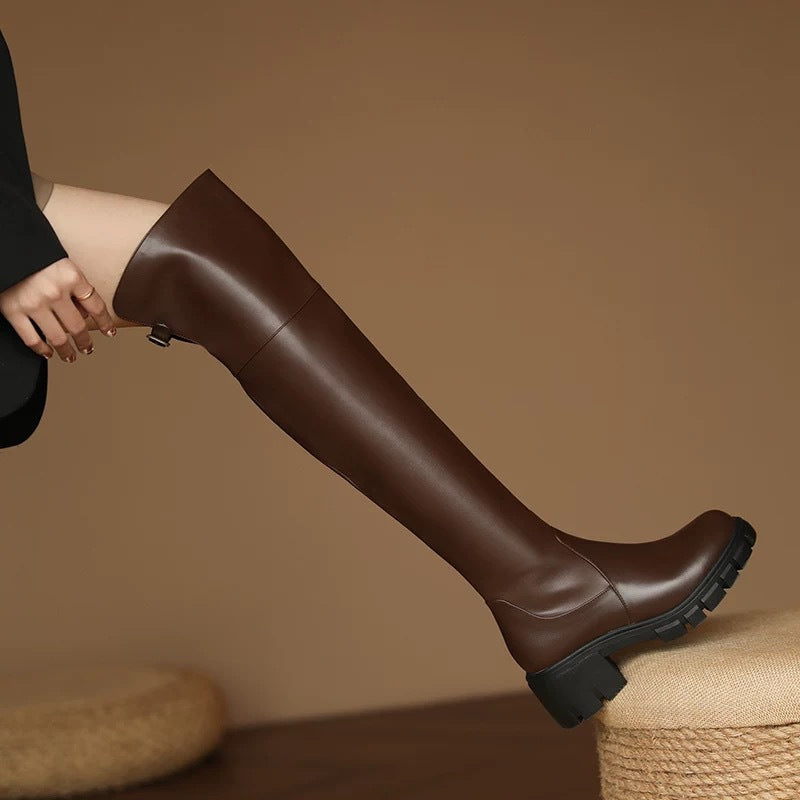 New Autumn Winter Chunky-heeled Thigh-high Boots With Thick Heels
