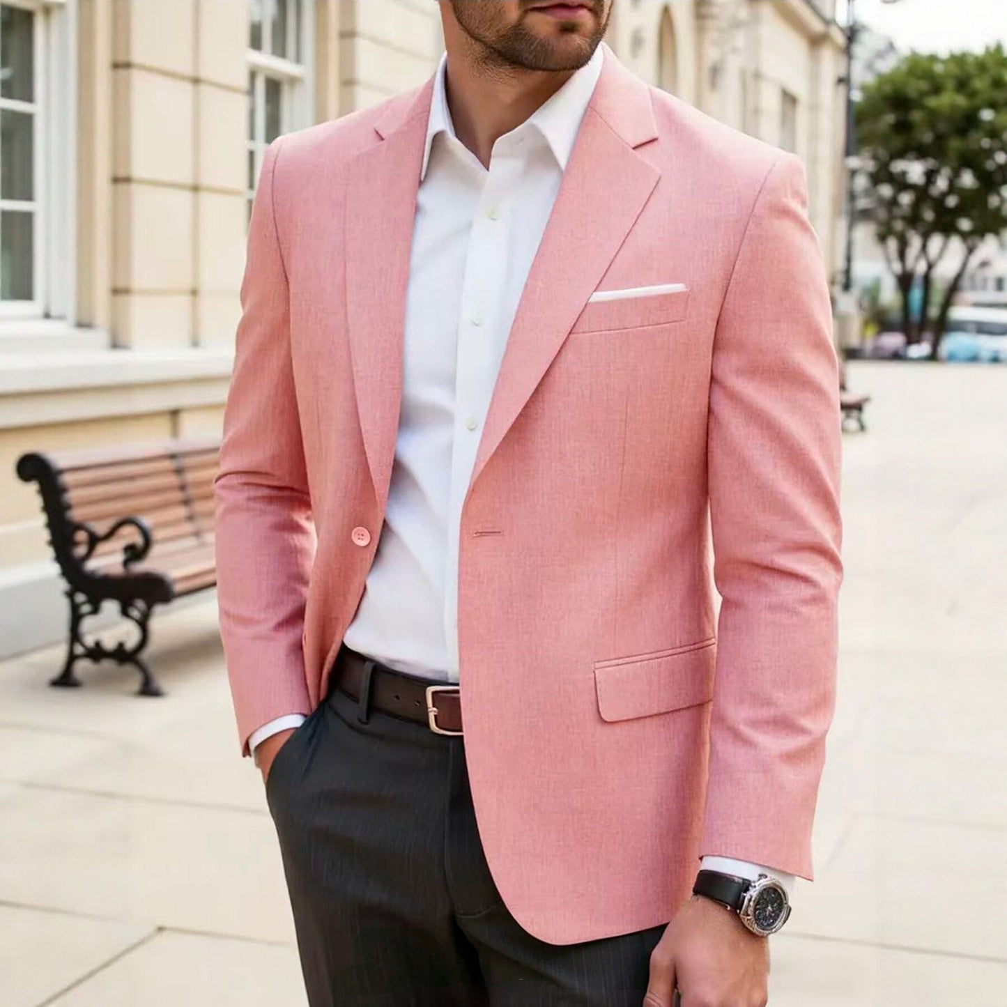 Mens Casual Blazer Single-breasted Slim-fit Suit Jacket