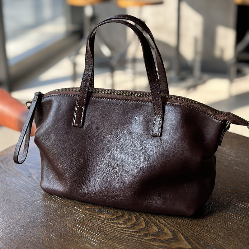 Cowhide Tree-bark Textured Wrinkled Single-shoulder Crossbody Bag