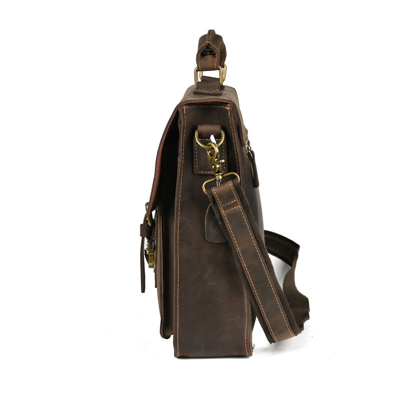 Top Layer Leather One-shoulder Crossbody Laptop Bag
