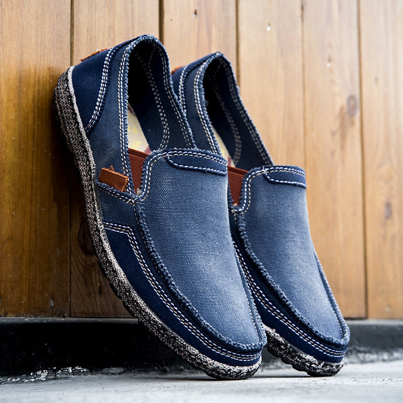 Mens Casual Canvas Loafer Shoes Fashionable Washed Denim