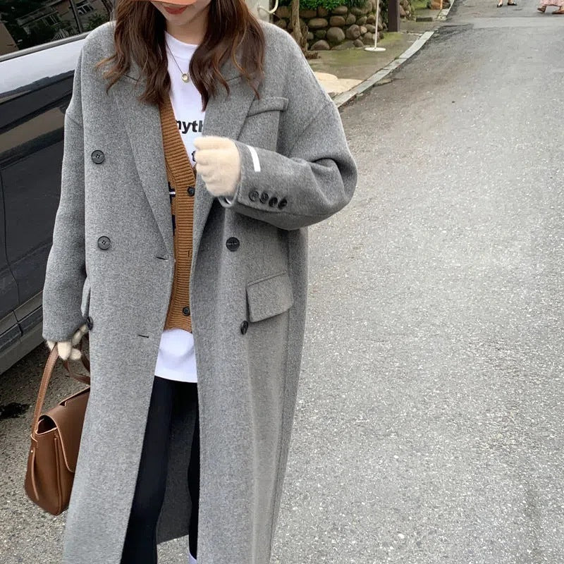 Women's Gray Woolen Plump Girls Loose All-match Coat