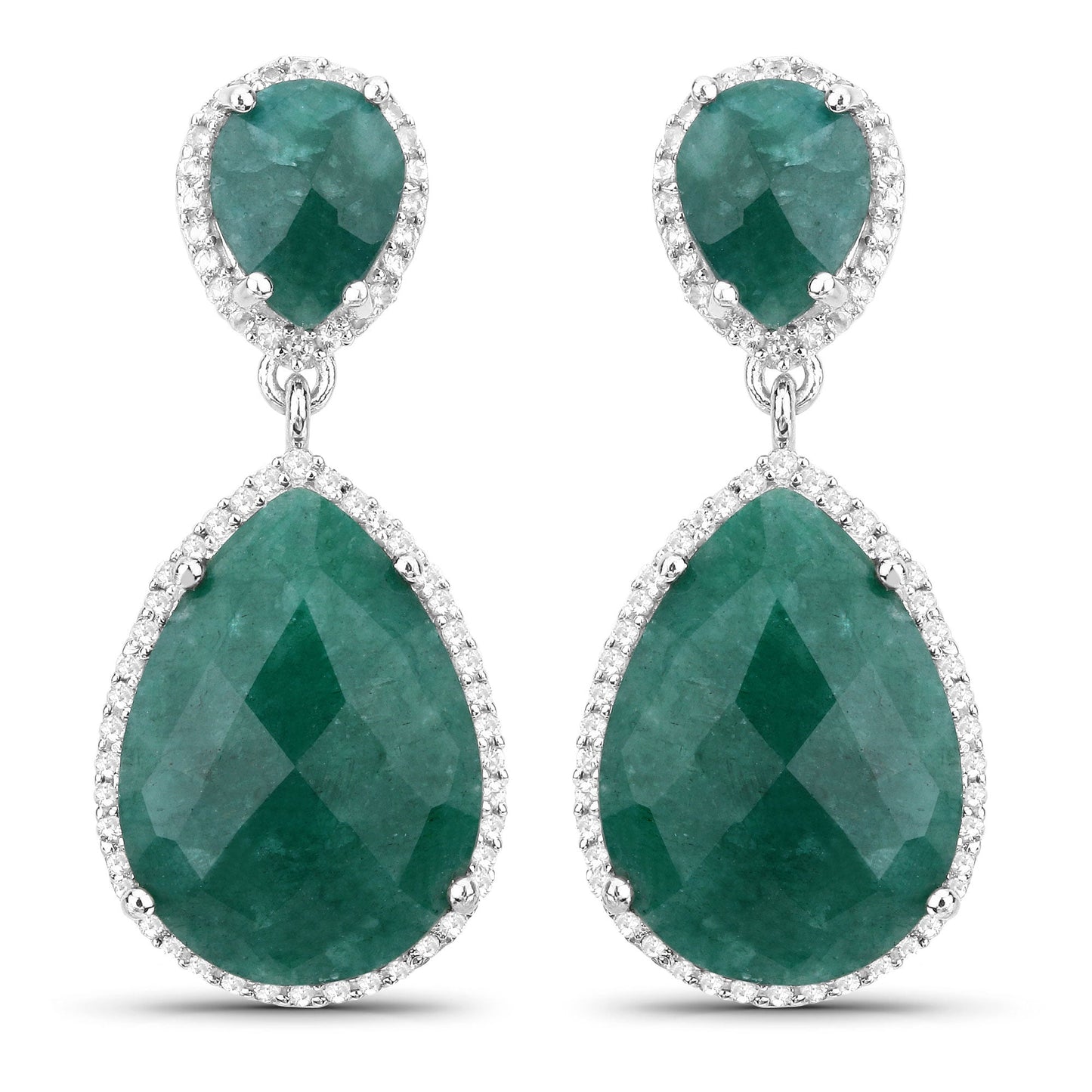 Boucles d'oreilles en argent sterling 925 avec émeraude teintée et topaze blanche de 19,42 carats
