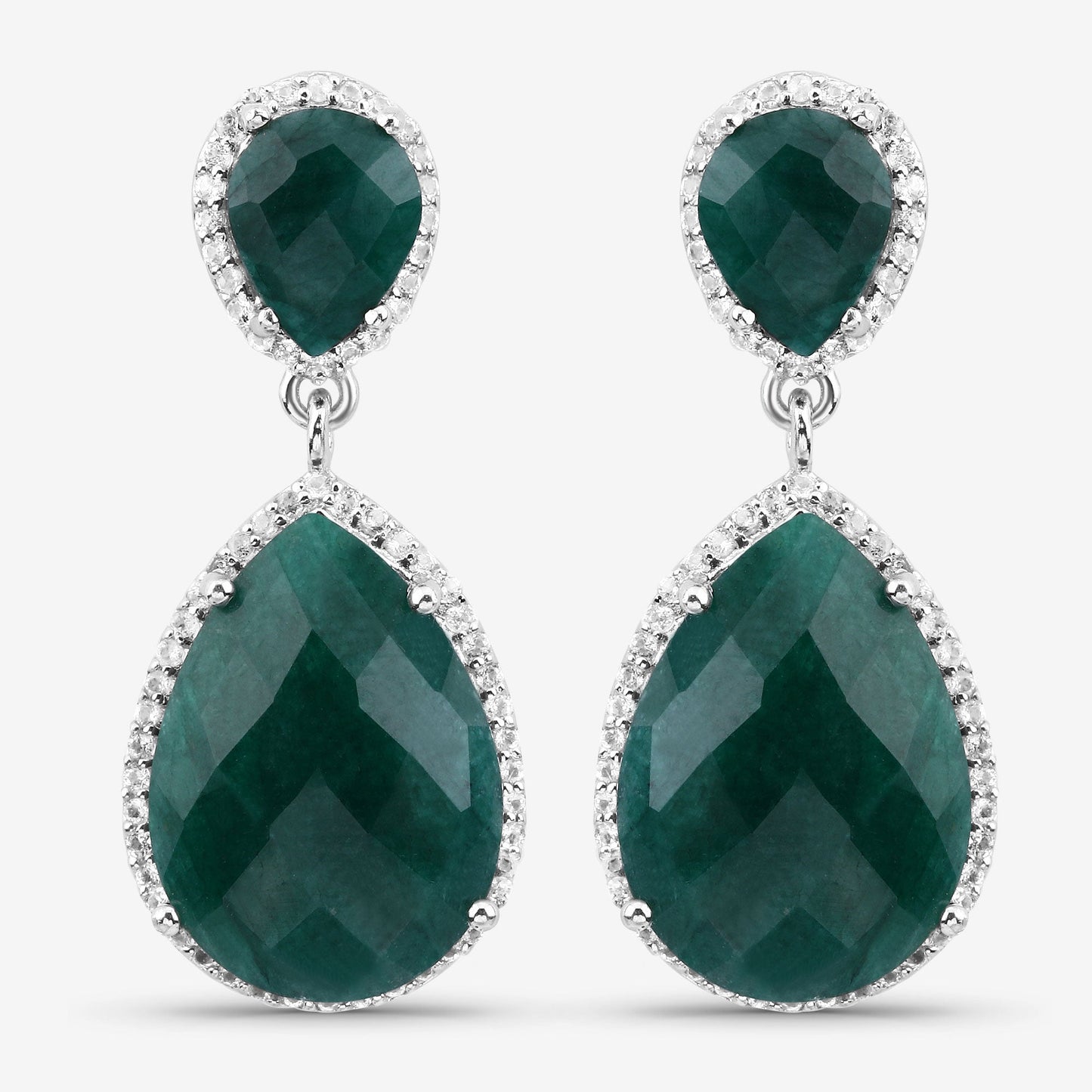 Boucles d'oreilles en argent sterling 925 avec émeraude teintée et topaze blanche de 19,42 carats