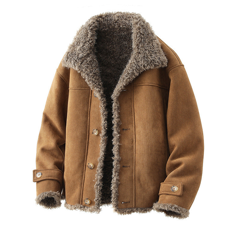 Oversized Faux Lambskin Jacket With A Fur Lining Fleece Lining And A Thicker Design Complete With A Lapel Collar