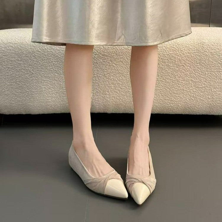 2026 New French Style Women Pointed Toe Shallow Flats, Autumn Winter Slip-on Pumps, Gentle Commute Shoes Matching Dresses,