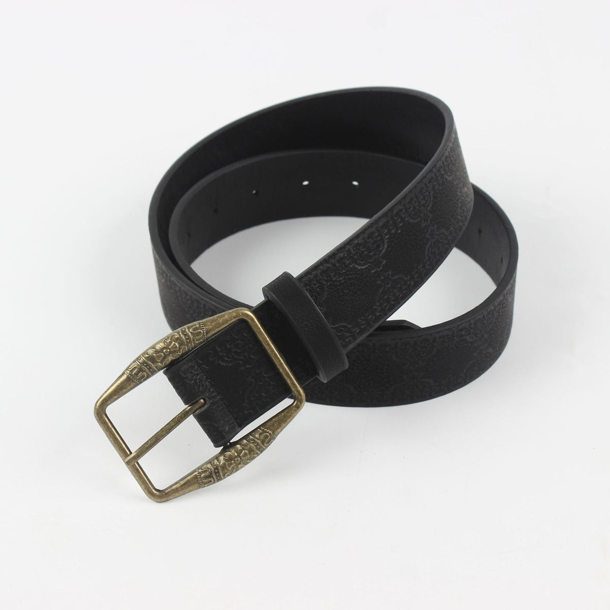 American-style Vintage Embossed Distressed Leather Belt With A Bronze Buckle, Versatile For Jeans