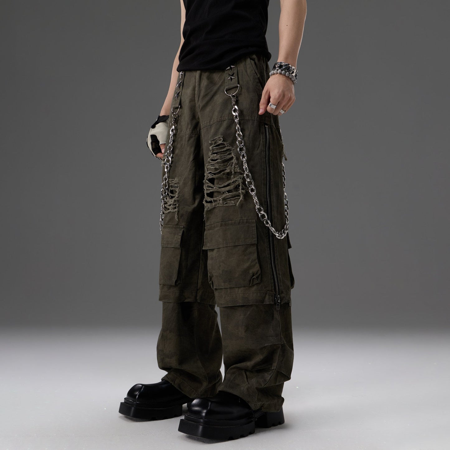 Heavy-duty Metal Belt Chain For Workwear Pants Faux Two-piece Design